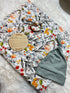 Bowtism Boho Swaddle Set with Wooden Birth Plate, Hat & Headband - Bowtism